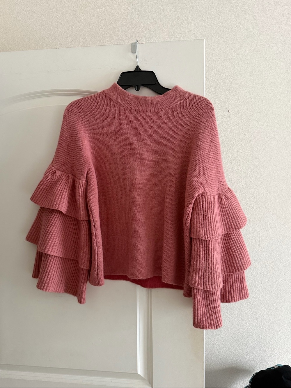 Gianni Bini Layered Ruffle Sleeve Crew Neck Sweater - Dusty Rose